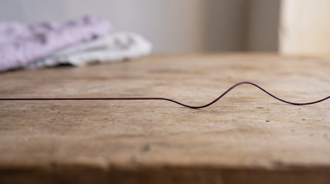 A taut wire stretched across wood beside a loose, relaxed coil of the same wire