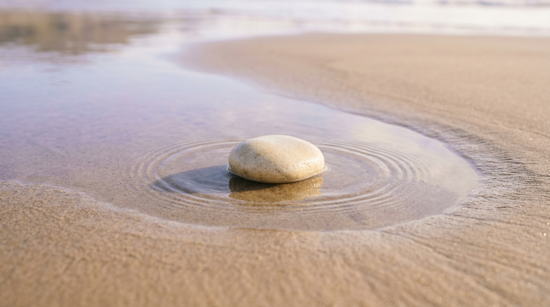 A single calm stone in soft shadow — quiet tension easing