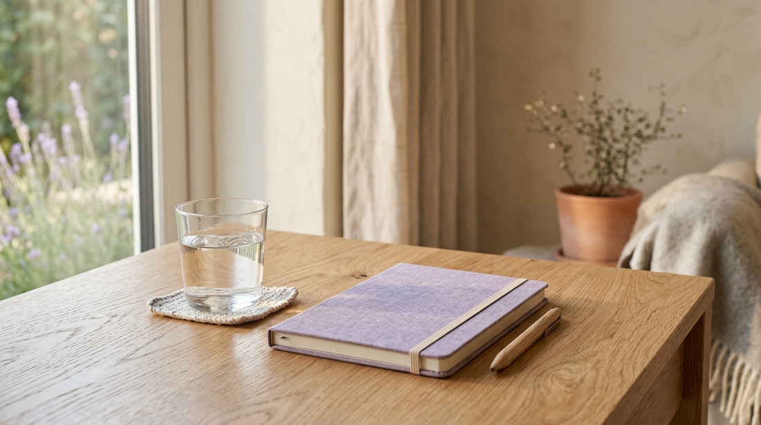 Warm late-afternoon light across a calm desk corner — steady energy