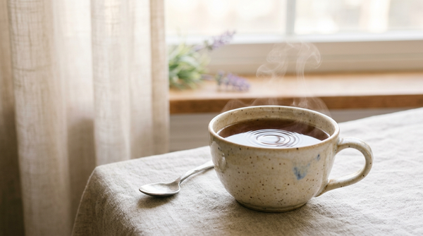 Soft steam rising from a warm cup — a slow exhale
